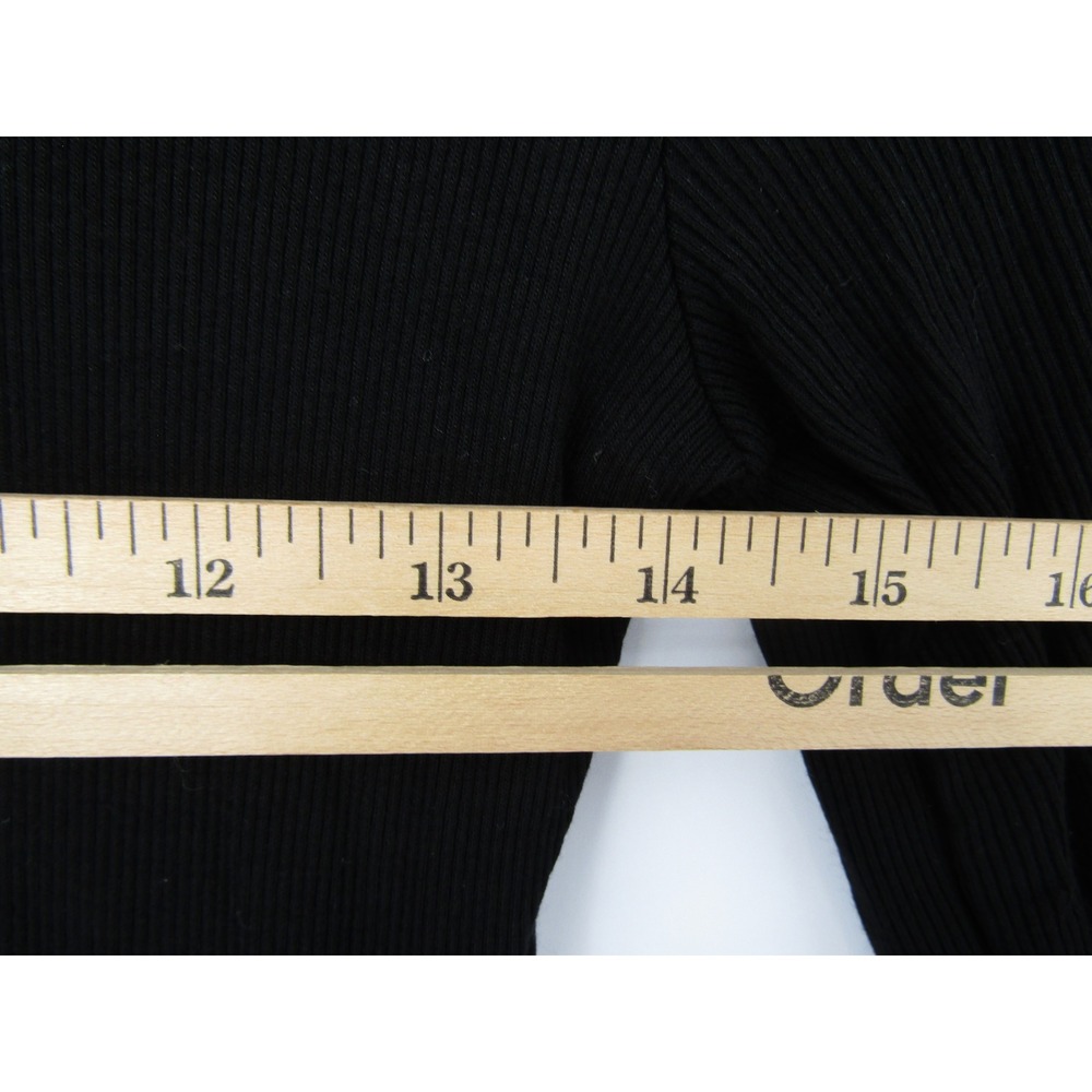 bebe Turtleneck Top Womens Small Black Rhinestone Logo Ribbed Long Sleeve - Picture 8 of 11
